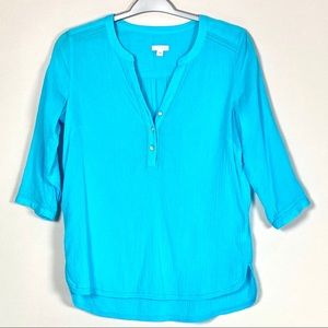 J.Jill Turquoise Cotton Gauzy Boho Top
